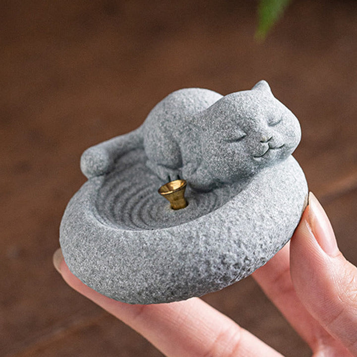 Buddha Stones Carino Gatto Pigro in Piedi Bruciatore di Incenso Guarigione Decorazione da Scrivania