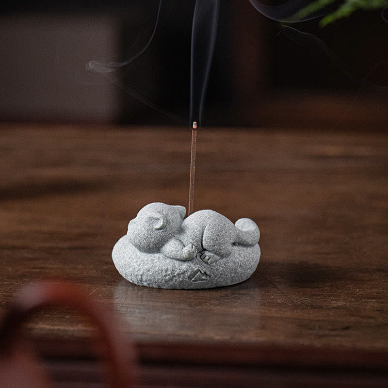 Buddha Stones Carino Gatto Pigro in Piedi Bruciatore di Incenso Guarigione Decorazione da Scrivania