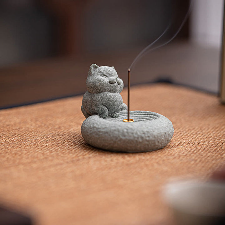 Buddha Stones Carino Gatto Pigro in Piedi Bruciatore di Incenso Guarigione Decorazione da Scrivania