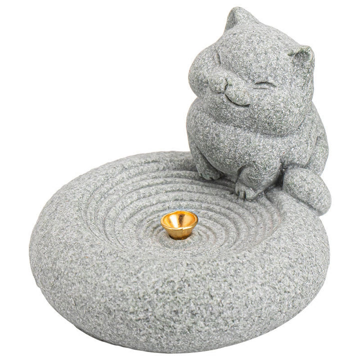 Buddha Stones Carino Gatto Pigro in Piedi Bruciatore di Incenso Guarigione Decorazione da Scrivania