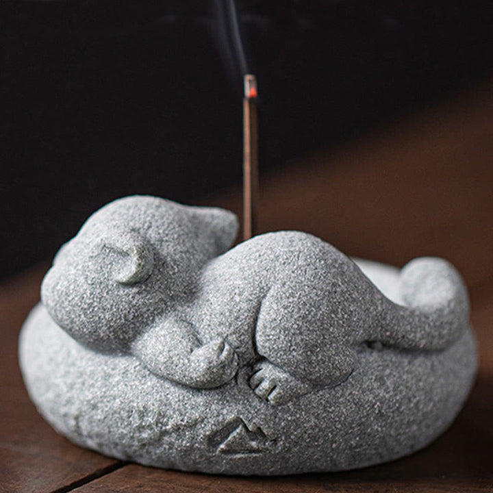 Buddha Stones Carino Gatto Pigro in Piedi Bruciatore di Incenso Guarigione Decorazione da Scrivania