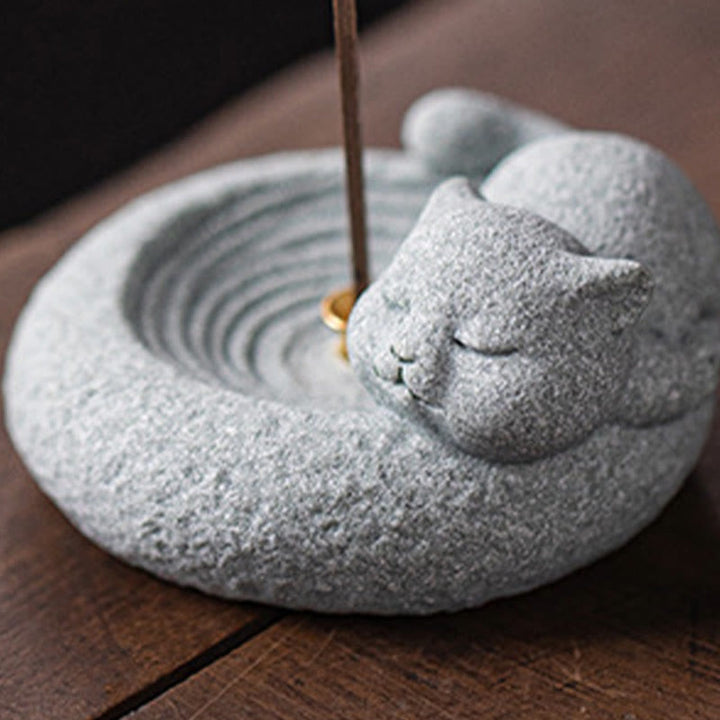 Buddha Stones Carino Gatto Pigro in Piedi Bruciatore di Incenso Guarigione Decorazione da Scrivania