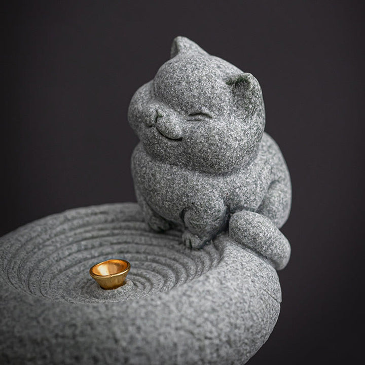 Buddha Stones Carino Gatto Pigro in Piedi Bruciatore di Incenso Guarigione Decorazione da Scrivania