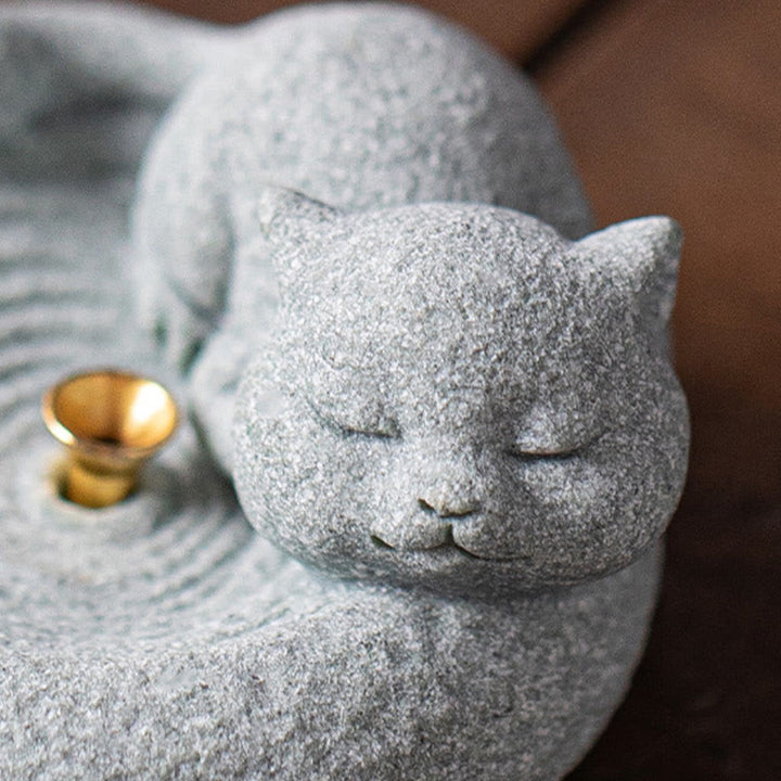 Buddha Stones Carino Gatto Pigro in Piedi Bruciatore di Incenso Guarigione Decorazione da Scrivania