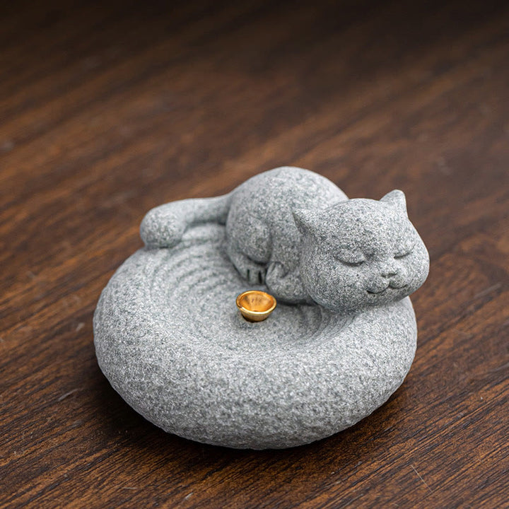 Buddha Stones Carino Gatto Pigro in Piedi Bruciatore di Incenso Guarigione Decorazione da Scrivania