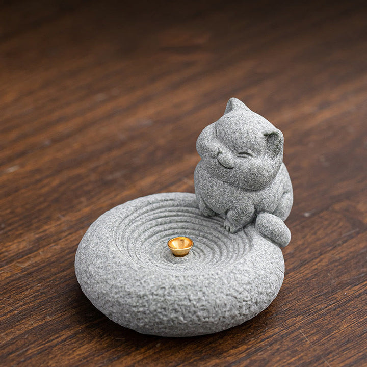 Buddha Stones Carino Gatto Pigro in Piedi Bruciatore di Incenso Guarigione Decorazione da Scrivania