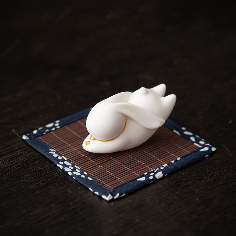 Buddha Stones Coniglio volante Tappetino di bambù Bruciatore di incenso in ceramica curativo Decorazione da scrivania