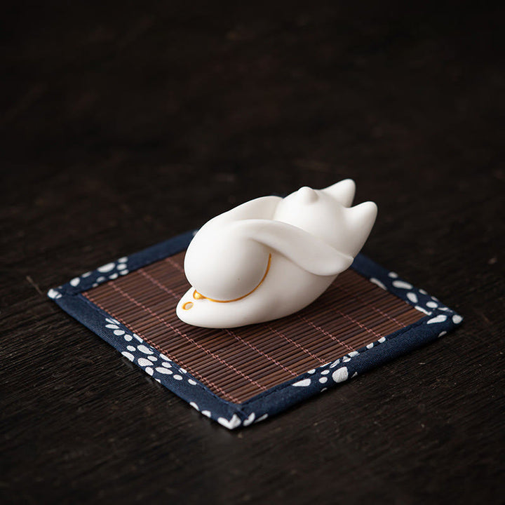 Buddha Stones Coniglio volante Tappetino di bambù Bruciatore di incenso in ceramica curativo Decorazione da scrivania