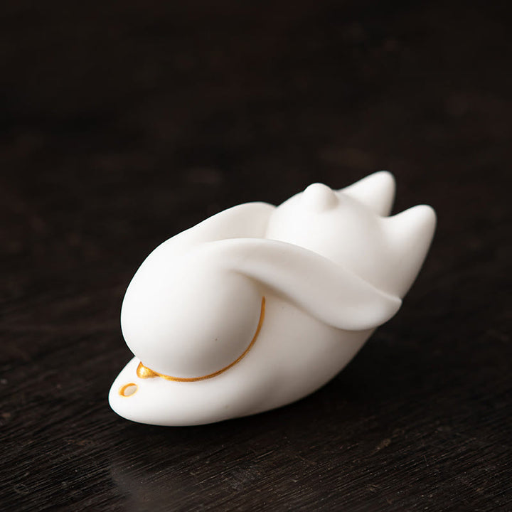 Buddha Stones Coniglio volante Tappetino di bambù Bruciatore di incenso in ceramica curativo Decorazione da scrivania