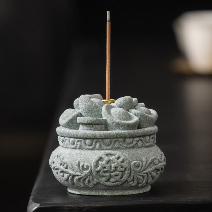 Buddha Stones Carattere cinese Fu Lingotti Bruciatore di incenso curativo Decorazione da scrivania