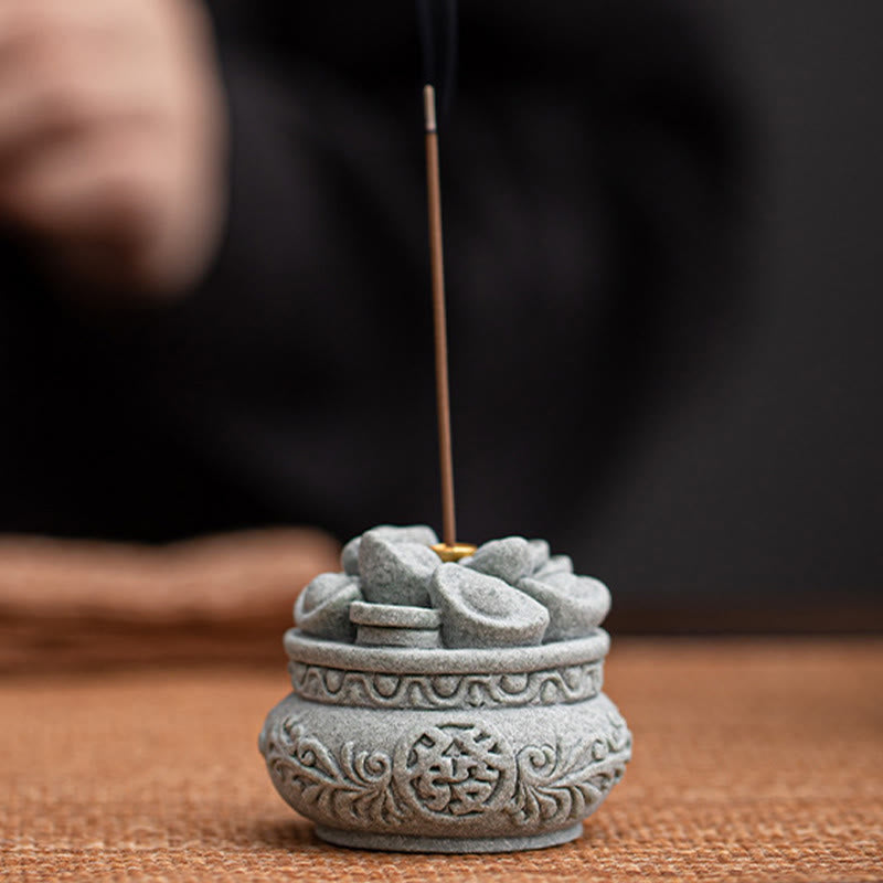 Buddha Stones Carattere cinese Fu Lingotti Bruciatore di incenso curativo Decorazione da scrivania