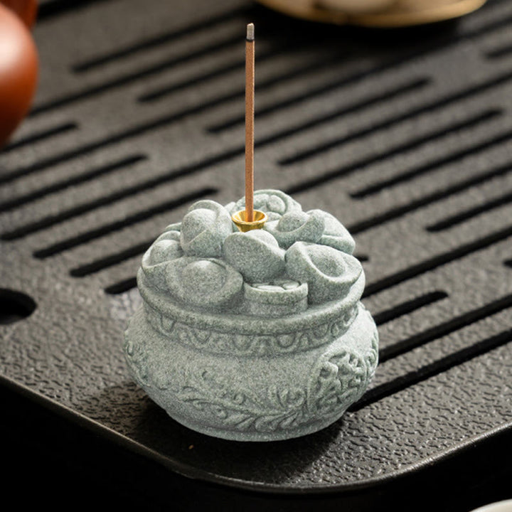 Buddha Stones Carattere cinese Fu Lingotti Bruciatore di incenso curativo Decorazione da scrivania
