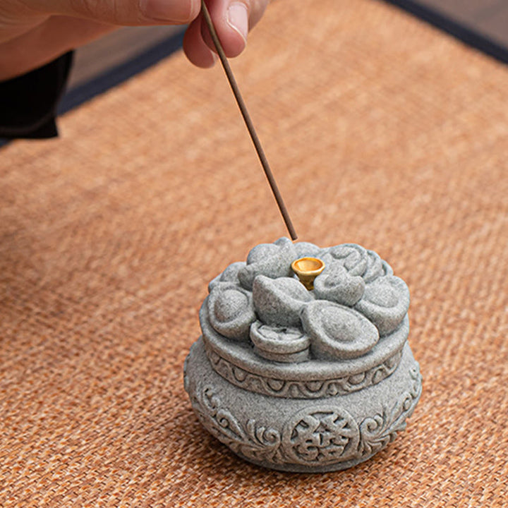 Buddha Stones Carattere cinese Fu Lingotti Bruciatore di incenso curativo Decorazione da scrivania
