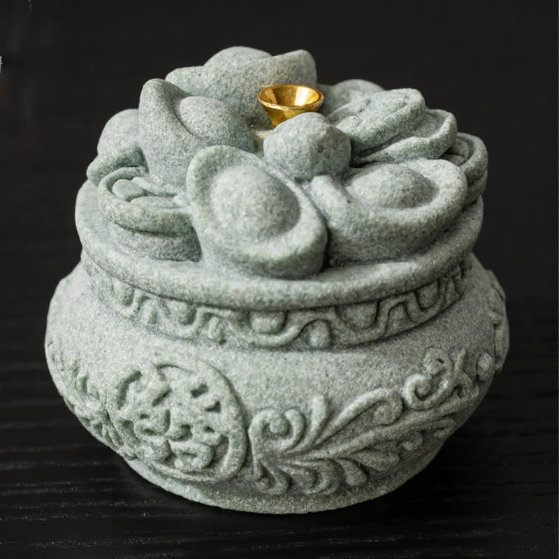 Buddha Stones Carattere cinese Fu Lingotti Bruciatore di incenso curativo Decorazione da scrivania