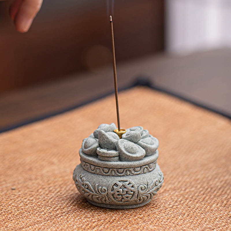 Buddha Stones Carattere cinese Fu Lingotti Bruciatore di incenso curativo Decorazione da scrivania