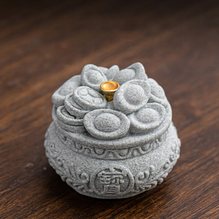 Buddha Stones Carattere cinese Fu Lingotti Bruciatore di incenso curativo Decorazione da scrivania