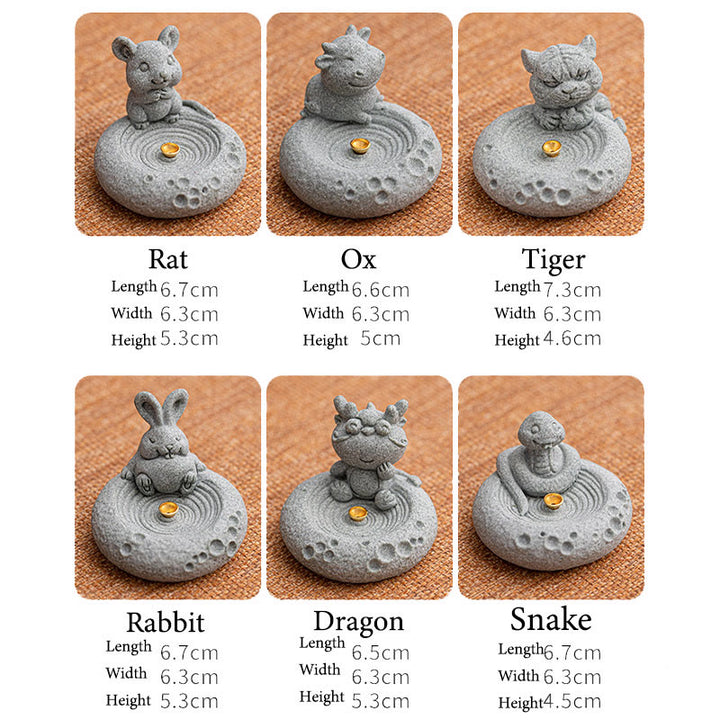 Buddha Stones Zodiaco cinese Bruciatore di incenso curativo Decorazione da scrivania