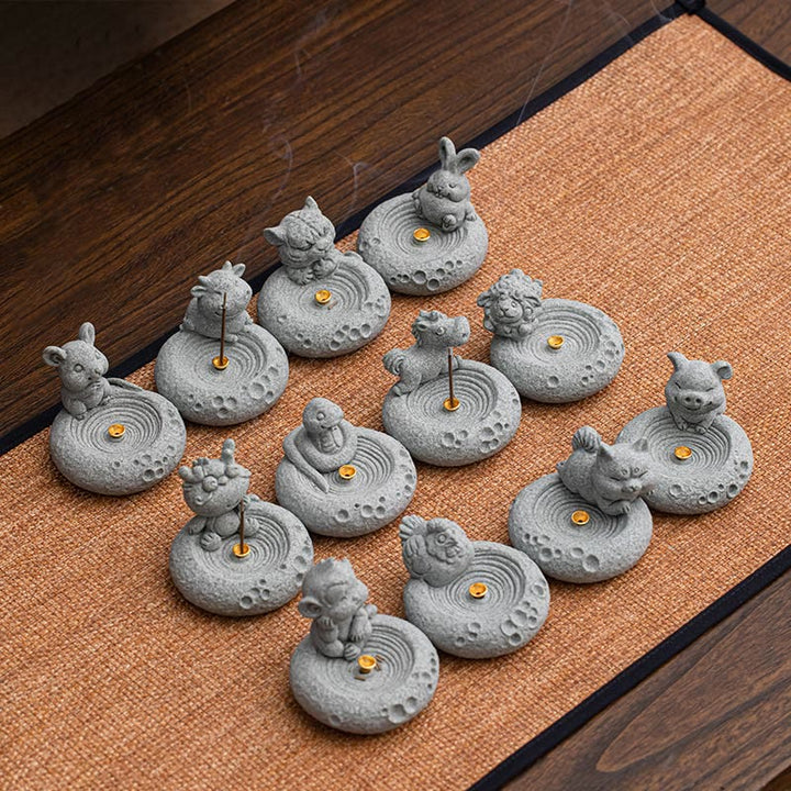 Buddha Stones Zodiaco cinese Bruciatore di incenso curativo Decorazione da scrivania