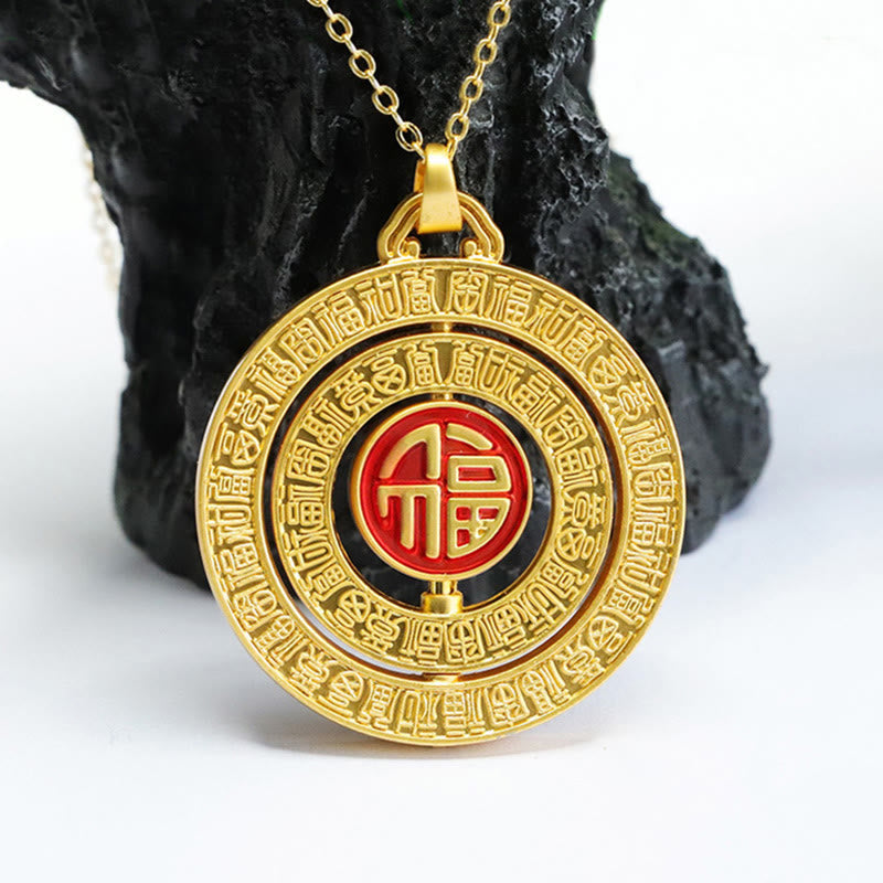 Buddha Stones Hetian Jade Cento Benedizioni Fu Carattere Fortuna Collana Pendente Girevole