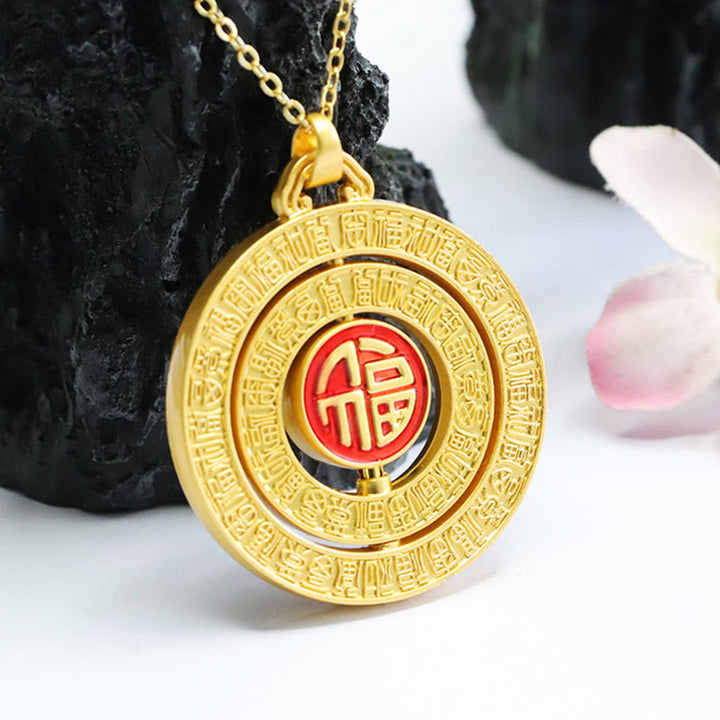 Buddha Stones Hetian Jade Cento Benedizioni Fu Carattere Fortuna Collana Pendente Girevole