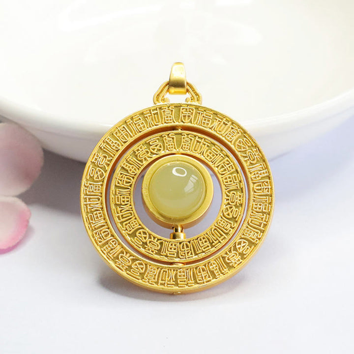 Buddha Stones Hetian Jade Cento Benedizioni Fu Carattere Fortuna Collana Pendente Girevole