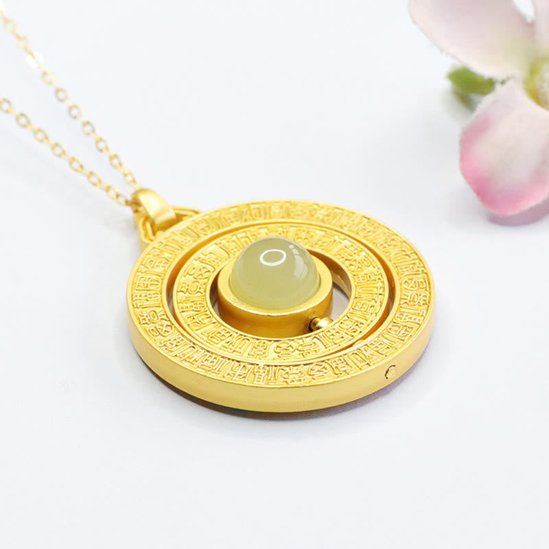 Buddha Stones Hetian Jade Cento Benedizioni Fu Carattere Fortuna Collana Pendente Girevole