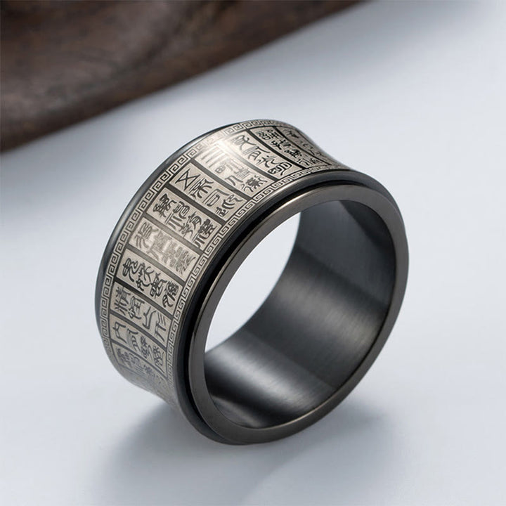 Anello di equilibrio girevole in acciaio al titanio con sigillo tibetano Buddha Stones mantra di luce dorata