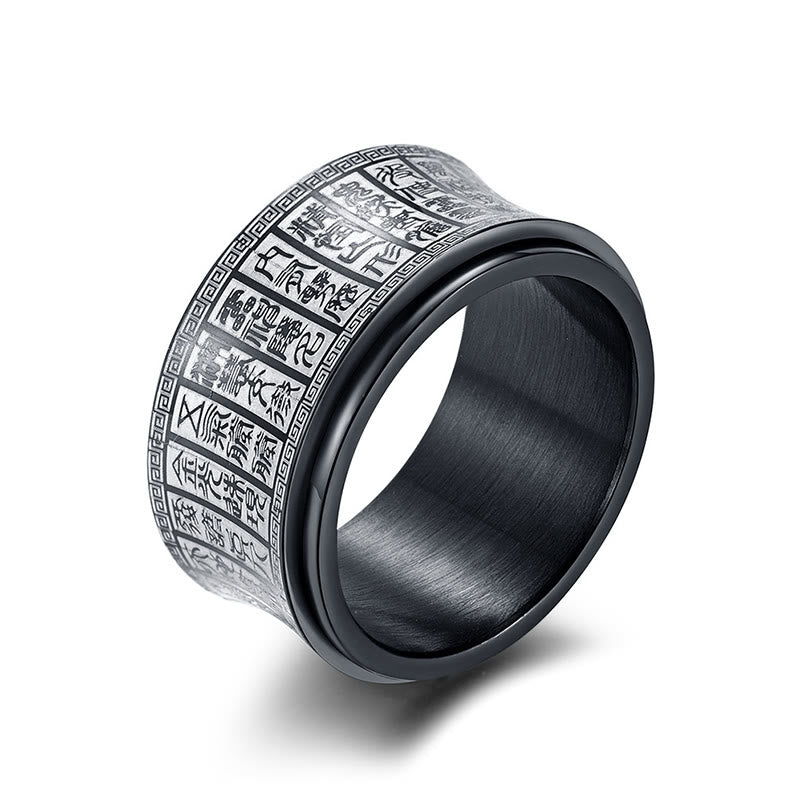 Anello di equilibrio girevole in acciaio al titanio con sigillo tibetano Buddha Stones mantra di luce dorata