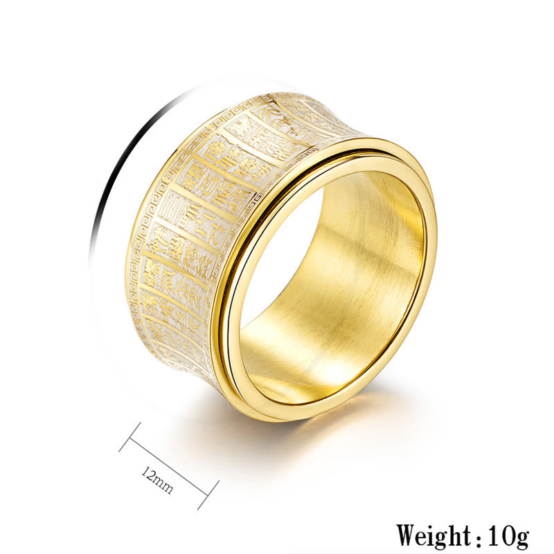 Anello di equilibrio girevole in acciaio al titanio con sigillo tibetano Buddha Stones mantra di luce dorata