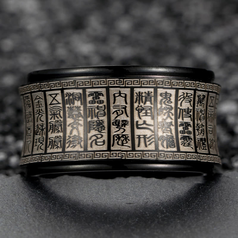 Anello di equilibrio girevole in acciaio al titanio con sigillo tibetano Buddha Stones mantra di luce dorata