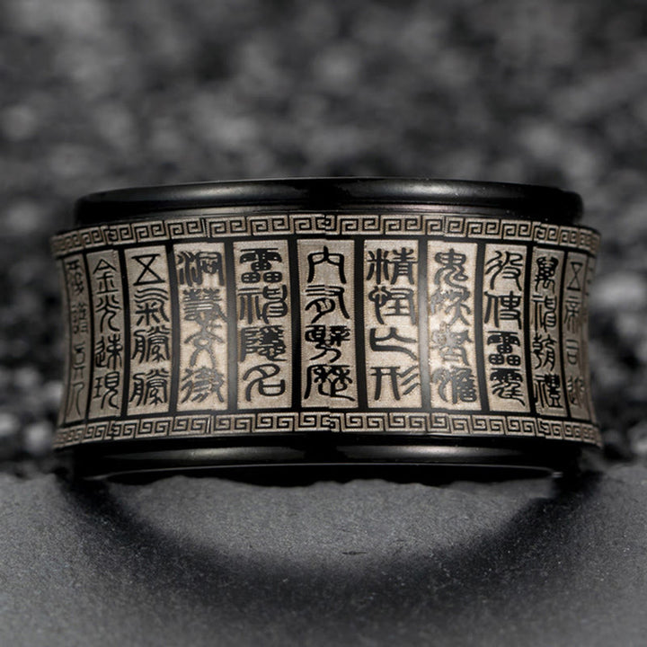 Anello di equilibrio girevole in acciaio al titanio con sigillo tibetano Buddha Stones mantra di luce dorata
