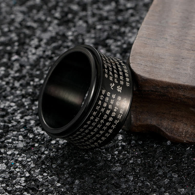 Buddha Stones Scritture in miniatura tibetane Cuore Sutra Anello in acciaio al titanio Spinner Balance