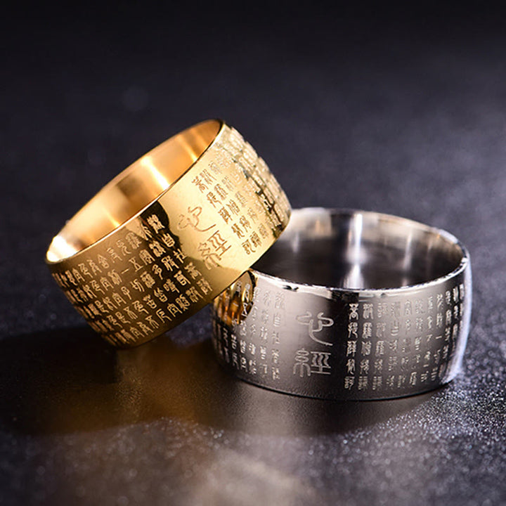 Anello di equilibrio in acciaio al titanio con sigillo tibetano del cuore Buddha Stones