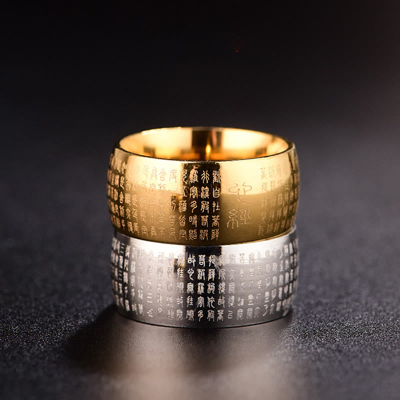 Anello di equilibrio in acciaio al titanio con sigillo tibetano del cuore Buddha Stones