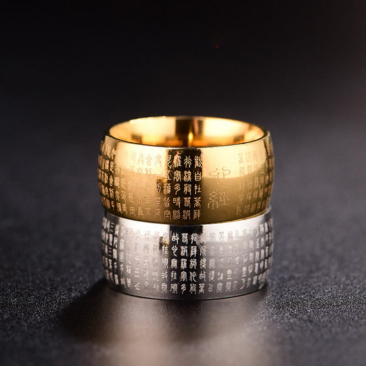 Anello di equilibrio in acciaio al titanio con sigillo tibetano del cuore Buddha Stones
