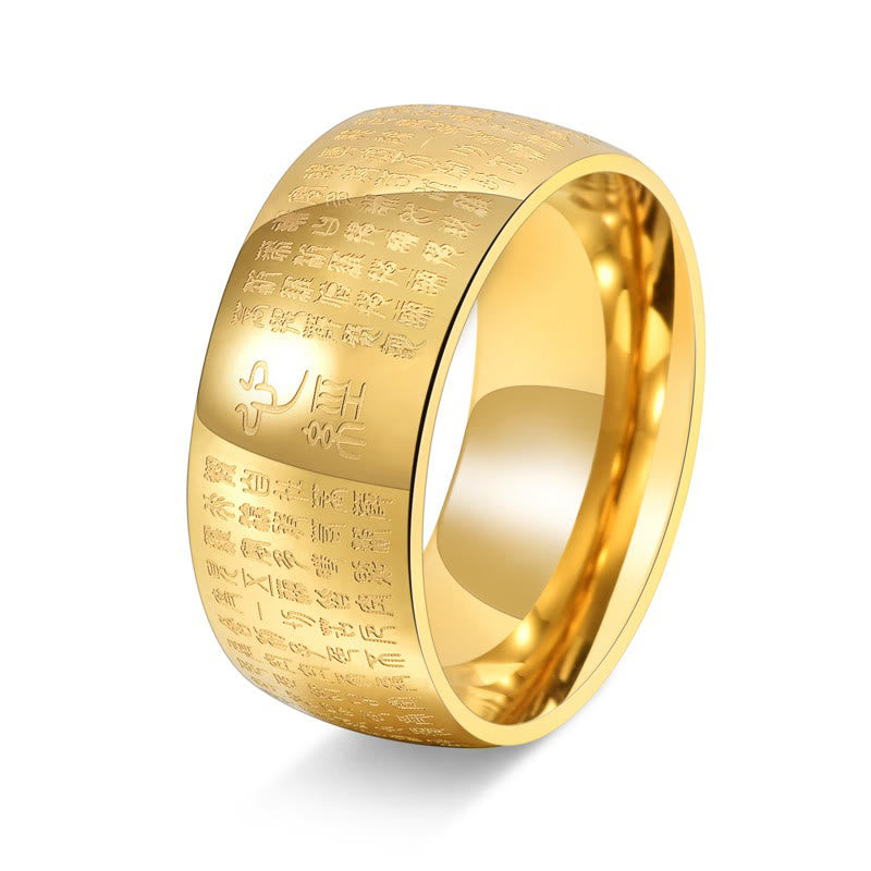 Anello di equilibrio in acciaio al titanio con sigillo tibetano del cuore Buddha Stones