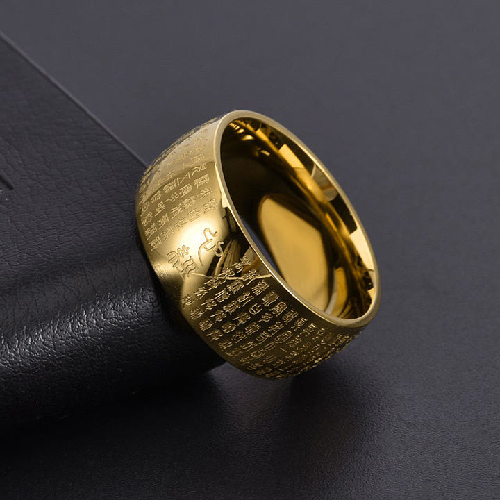 Anello di equilibrio in acciaio al titanio con sigillo tibetano del cuore Buddha Stones