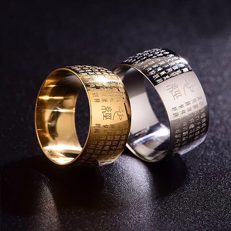 Anello di equilibrio in acciaio al titanio con sigillo tibetano del cuore Buddha Stones
