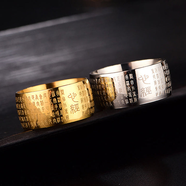 Anello di equilibrio in acciaio al titanio con sigillo tibetano del cuore Buddha Stones