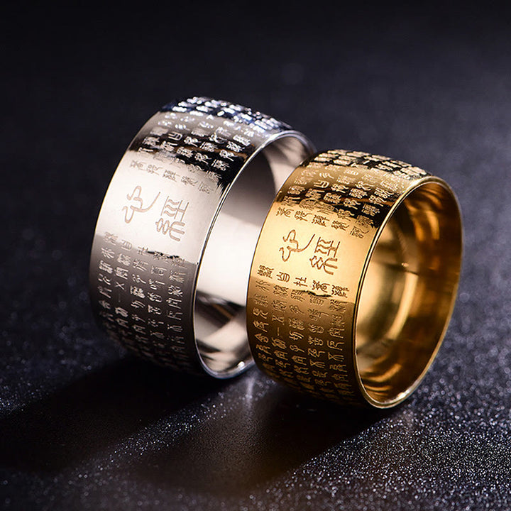 Anello di equilibrio in acciaio al titanio con sigillo tibetano del cuore Buddha Stones