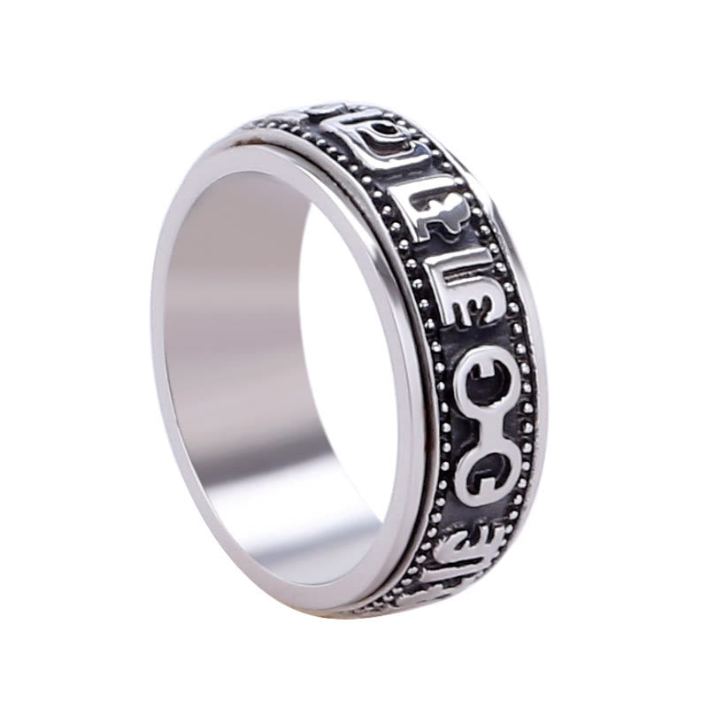Anello di equilibrio girevole in acciaio al titanio Buddha Stones tibetane Om Mani Padme Hum
