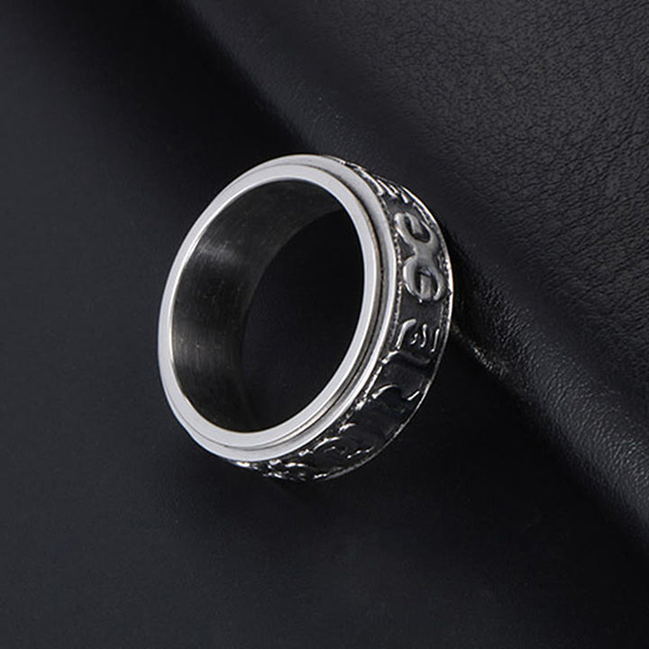 Anello di equilibrio girevole in acciaio al titanio Buddha Stones tibetane Om Mani Padme Hum