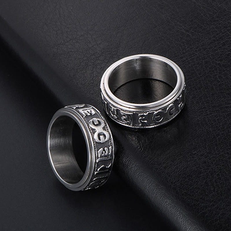 Anello di equilibrio girevole in acciaio al titanio Buddha Stones tibetane Om Mani Padme Hum