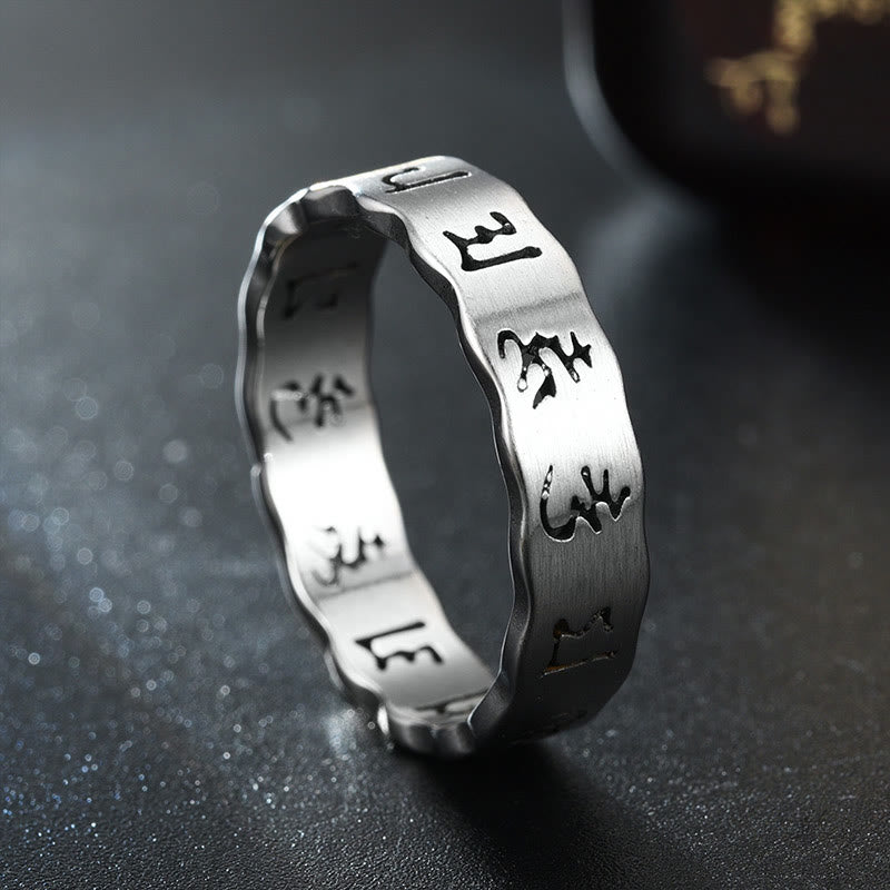 Anello di equilibrio in acciaio al titanio Buddha Stones tibetane cave Om Mani Padme Hum