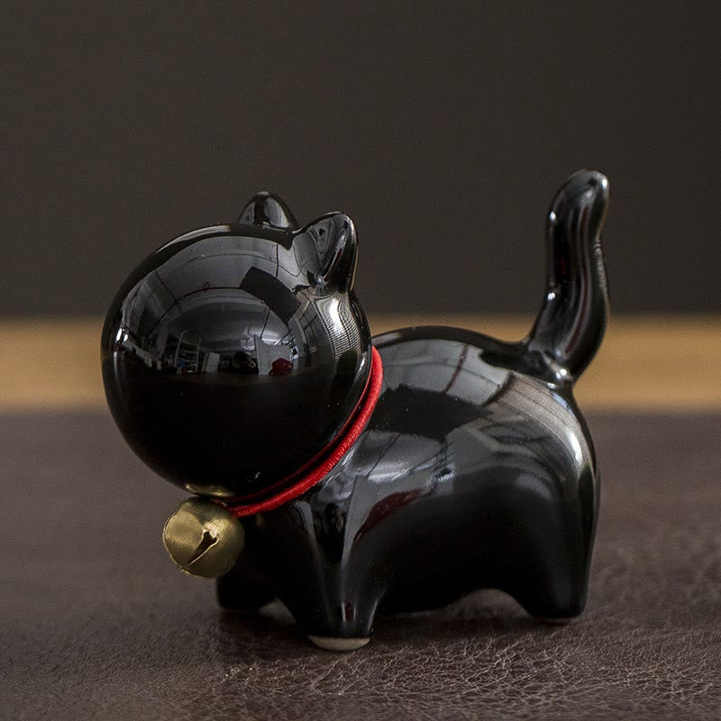 Buddha Stones Mini Carino Campanello Portafortuna Gatto Tè Animale Domestico Ceramica Casa Scrivania Figurina Decorazione - Gatto fortunato nero 7*3,4*5,8 cm - image 11