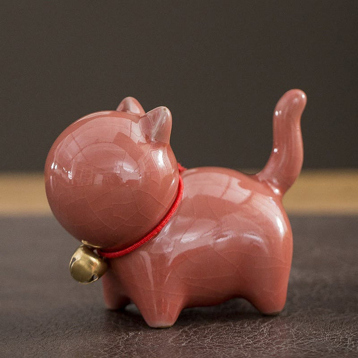 Buddha Stones Mini Carino Campanello Portafortuna Gatto Tè Animale Domestico Ceramica Casa Scrivania Figurina Decorazione