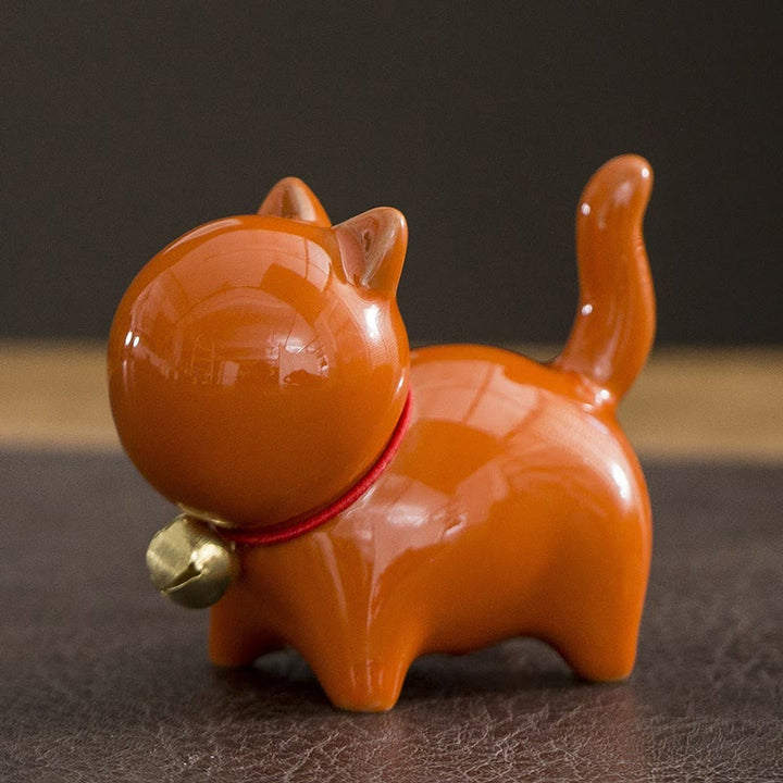 Buddha Stones Mini Carino Campanello Portafortuna Gatto Tè Animale Domestico Ceramica Casa Scrivania Figurina Decorazione - Gatto fortunato arancione 7*3,4*5,8 cm - image 11