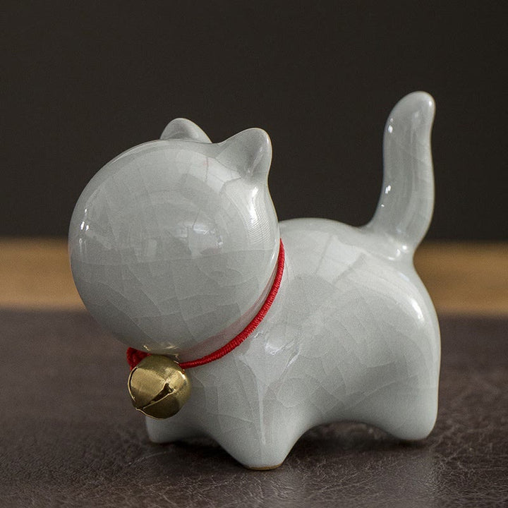 Buddha Stones Mini Carino Campanello Portafortuna Gatto Tè Animale Domestico Ceramica Casa Scrivania Figurina Decorazione - Gatto fortunato grigio bianco 7*3,4*5,8 cm - image 8