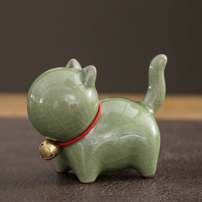 Buddha Stones Mini Carino Campanello Portafortuna Gatto Tè Animale Domestico Ceramica Casa Scrivania Figurina Decorazione - Gatto fortunato verde 7*3,4*5,8 cm - image 2