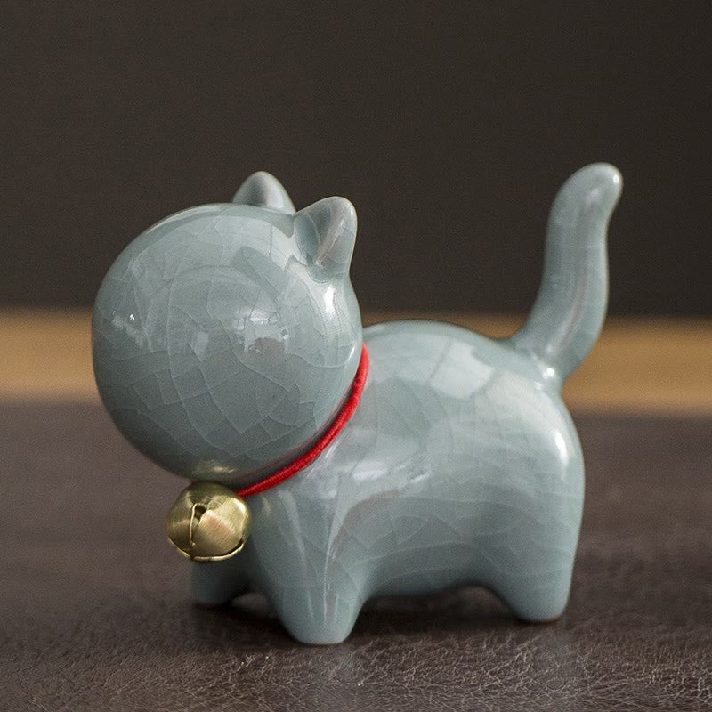 Buddha Stones Mini Carino Campanello Portafortuna Gatto Tè Animale Domestico Ceramica Casa Scrivania Figurina Decorazione - Gatto fortunato grigio 7*3,4*5,8 cm - image 12